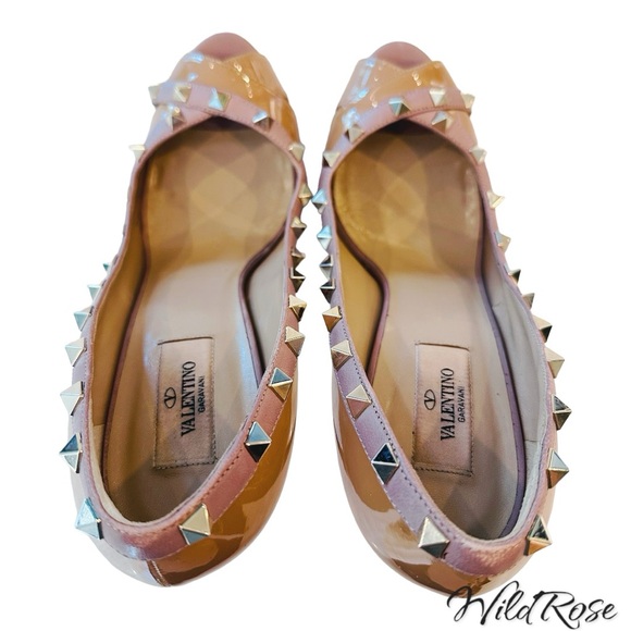 VALENTINO GARAVANI NUDE PATENT LEATHER ROCKSTUD PATENT LEATHER PEEP TOE PUMPS 41 - Picture 13 of 17